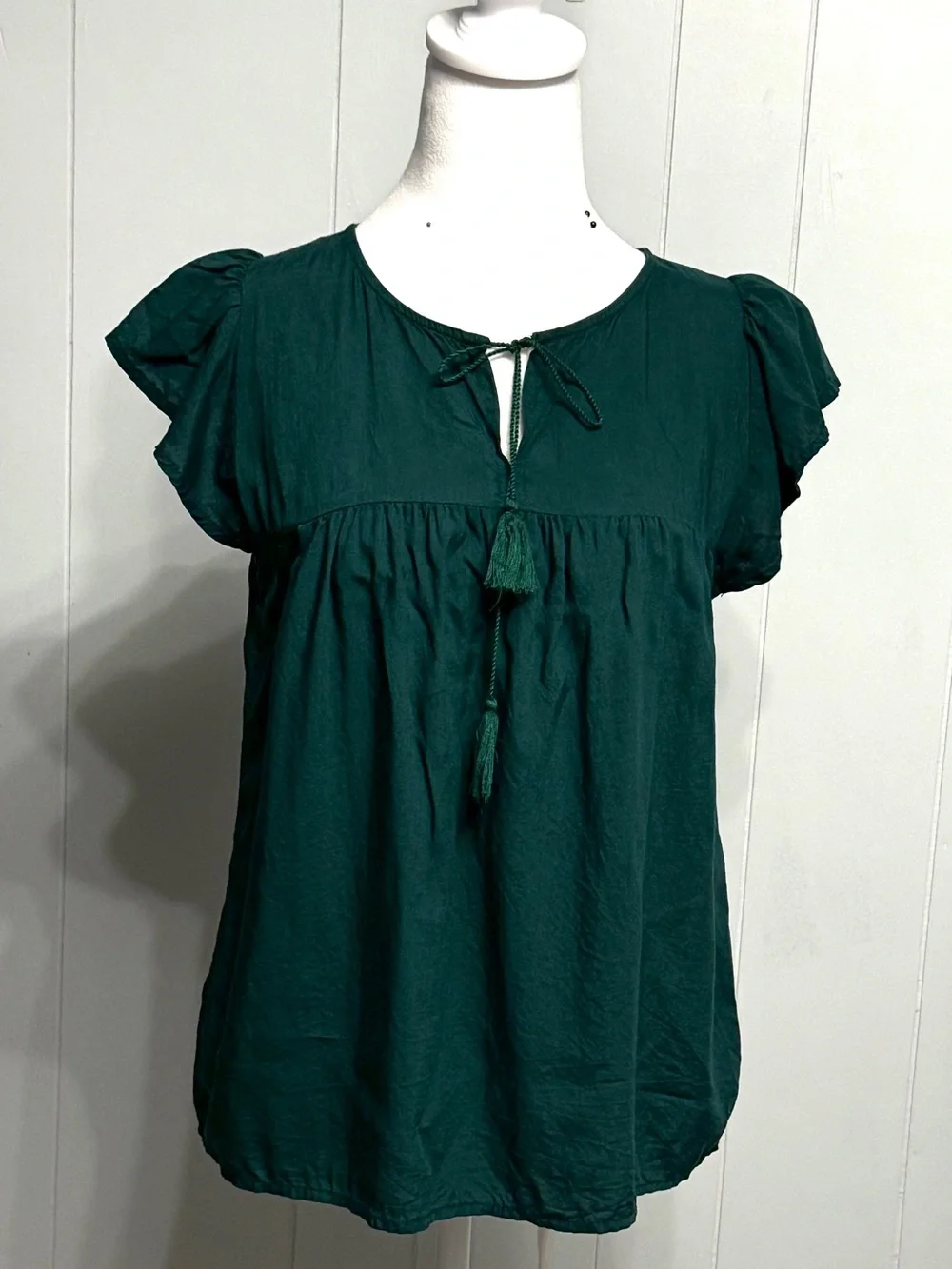 #15)  Old Navy Deep Green Tie-Front Puff Sleeve Blouse